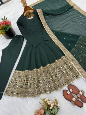 Dark Green Designer Anarkali Suit with Heavy Dupatta