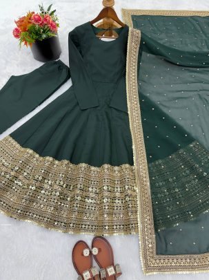 Dark Green Designer Anarkali Suit with Heavy Dupatta