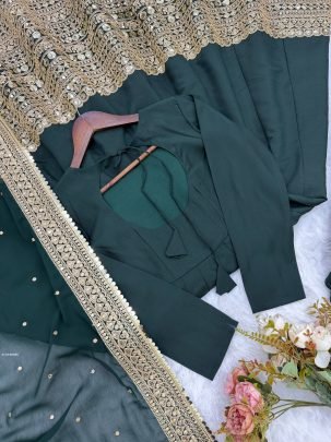 Dark Green Designer Anarkali Suit with Heavy Dupatta