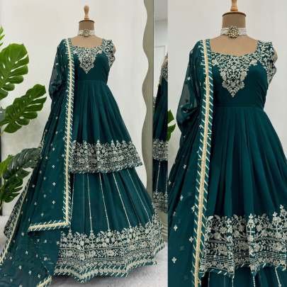 Dark Green Full Body Sequence And Thread Work Georgette Lehenga Choli