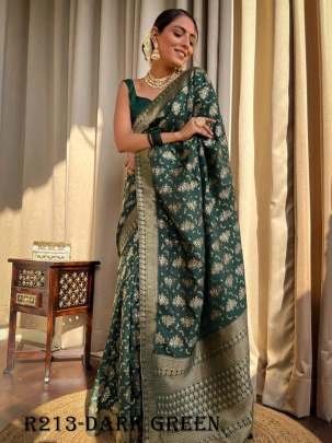 Dark Green Luxury Look Pure Banarasi Soft Silk Saree