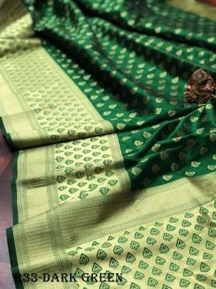 Dark Green Vani Butta Pure Banarasi Silk Saree