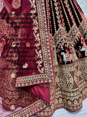 Dark Maroon Bollywood Bridal Velvet Lehenga Choli With Beautiful Neck Work
