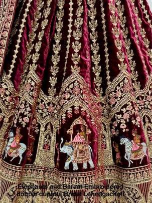 Dark Maroon Bollywood Bridal Velvet Lehenga Choli With Beautiful Neck Work