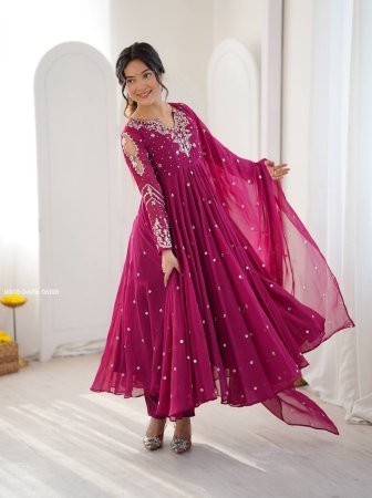 Dark Onion Embroidered  Fancy Anarkali Suit Set