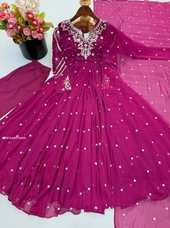 Dark Onion Embroidered  Fancy Anarkali Suit Set