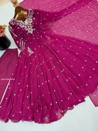 Dark Onion Embroidered  Fancy Anarkali Suit Set