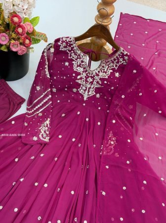 Dark Onion Embroidered  Fancy Anarkali Suit Set