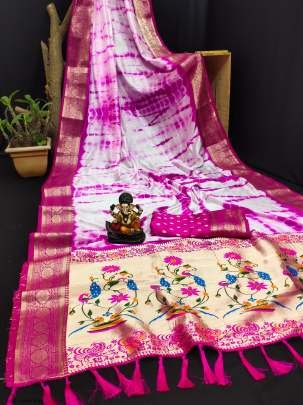 Dark Pink color dola silk saree with shibori print  zari weaving work