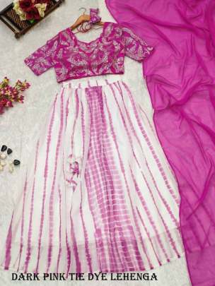 Dark Pink Color Tie Dye Georgette Bridesmaid Lehenga 