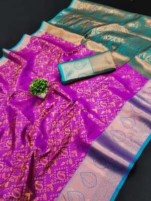 Dark Pink Lichi Silk Saree With Zari Weaving For Womens Wear