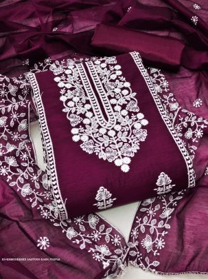 dark purple designer embroidery santoon dress material