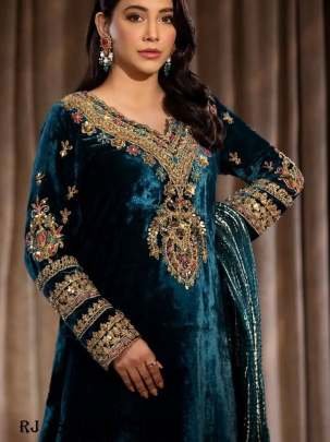 Dark rama Velvet Sequence Work Kurti Palazzo Dupatta Set