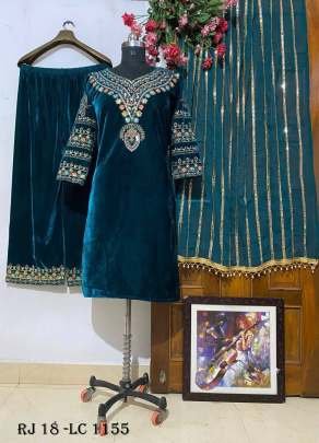 Dark rama Velvet Sequence Work Kurti Palazzo Dupatta Set