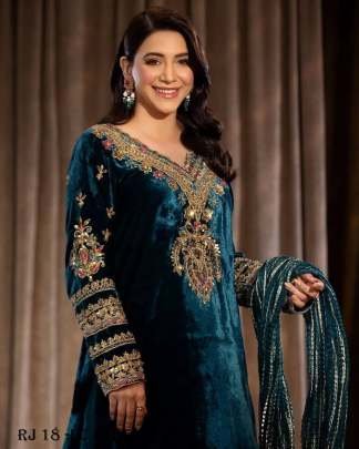 Dark rama Velvet Sequence Work Kurti Palazzo Dupatta Set