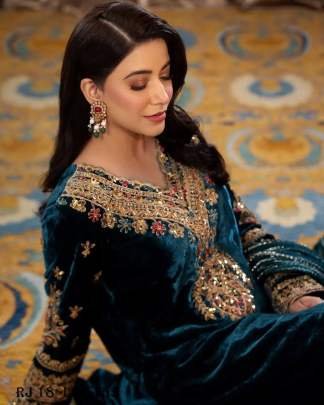 Dark rama Velvet Sequence Work Kurti Palazzo Dupatta Set