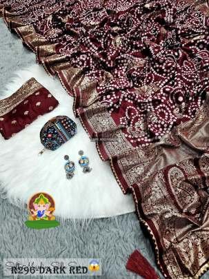 Dark Red Bandhani Printed Soft Muslin Silk Saree