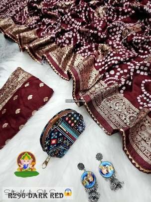 Dark Red Bandhani Printed Soft Muslin Silk Saree