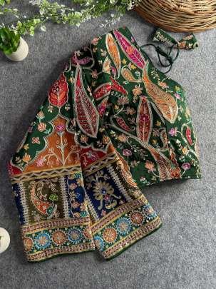 Dazzling Green Chinon Position Printed Ready Made Blouse