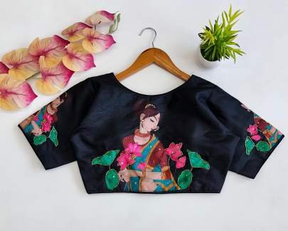 Decent Print Black Readymade Blouse