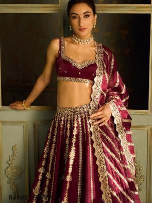 Deep Wine Kasturi Silk Sequins Work Lehenga Choli With Dupatta