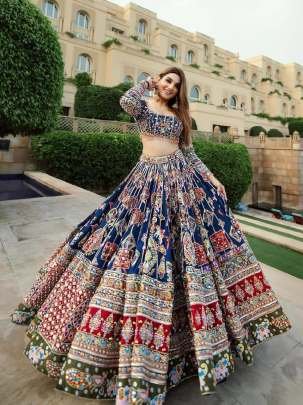 Delightful Navratri Cotton Blue Lehenga With Mirror Work 