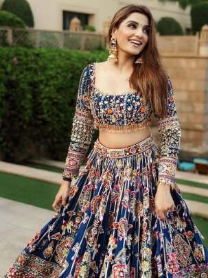 Delightful Navratri Cotton Blue Lehenga With Mirror Work