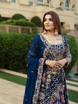 Delightful Navratri Cotton Blue Lehenga With Mirror Work