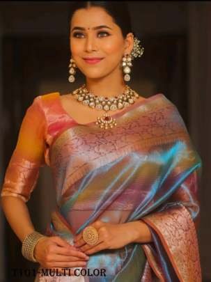 Designer Banarasi Multi Color Glass Tissue Silk Saree