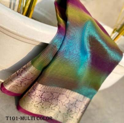 Designer Banarasi Multi Color Glass Tissue Silk Saree