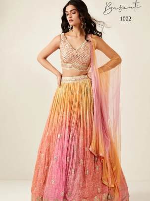 Designer Basanti Dola Silk Pink and Orange Color Lehenga Choli 1002