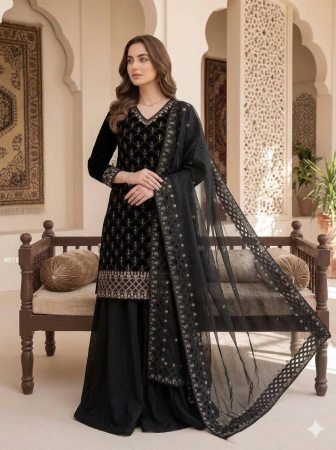 Designer Black Beads Work Plazzo Suit Set