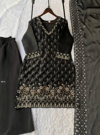 Designer Black Beads Work Plazzo Suit Set