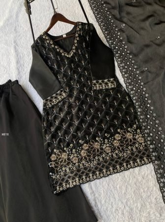 Designer Black Beads Work Plazzo Suit Set