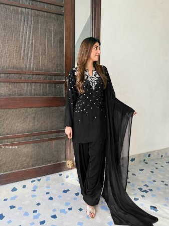Designer Black Farsi Three Piece Set with Sequin Work