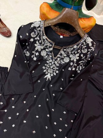 Designer Black Farsi Three Piece Set with Sequin Work