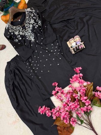 Designer Black Farsi Three Piece Set with Sequin Work