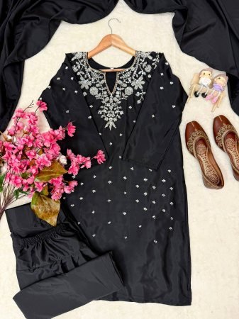 Designer Black Farsi Three Piece Set with Sequin Work