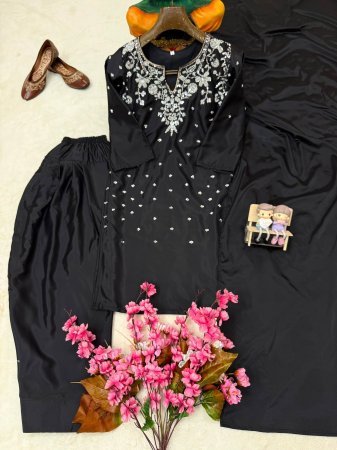 Designer Black Farsi Three Piece Set with Sequin Work