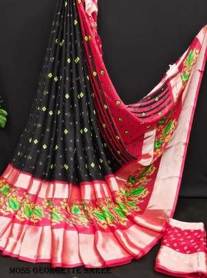 Designer Black Moss  Georgette Saree 