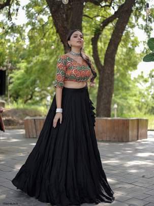 Designer Black Rayon Readymade Lehenga Choli