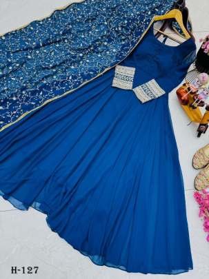 Designer Blue Georgette Anarkali Kurti and Dupatta