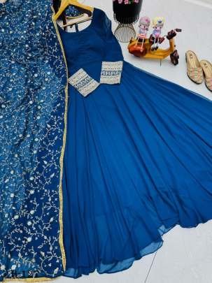 Designer Blue Georgette Anarkali Kurti and Dupatta