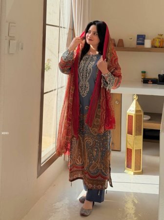 Designer Blue Printed Plazzo Suit With Dupatta 