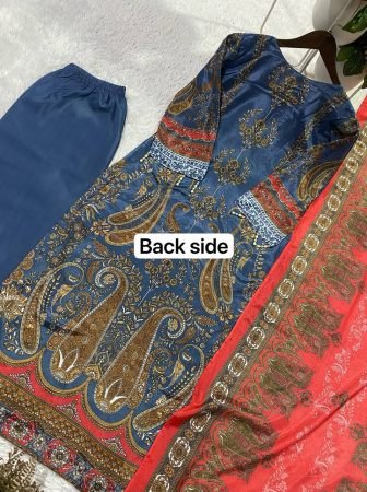 Designer Blue Printed Plazzo Suit With Dupatta