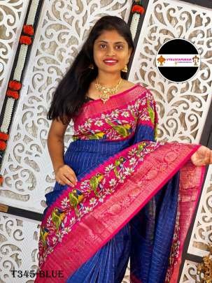 Designer Blue Pure Dola Silk Saree