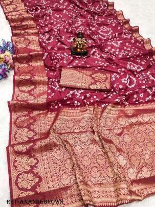 Designer Brown Anandi Pure Handmade Bandhej Kanjivaram Silk Saree