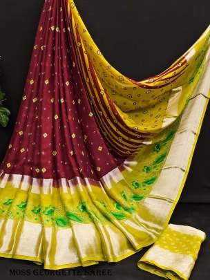 Designer brown moss  Georgette saree