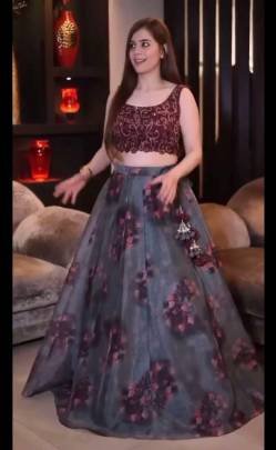 Designer Brown  Organza Printed Lehenga for Bridesmaid