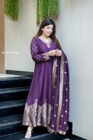 Designer Chanderi Anarkali Dress with Banarasi Work for Festive Wear